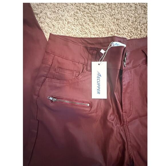 other Pants - NWT Faux‎ Leather Burgundy pants size 14/16